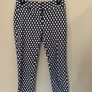 White and navy ankle cropped dress pants